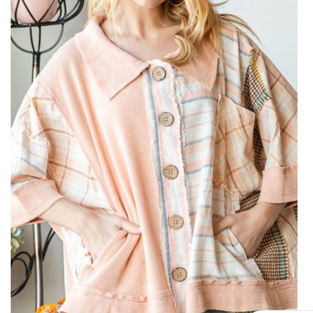 Oli & Hali Blush Diverse Top Button Down with Pockets NEW